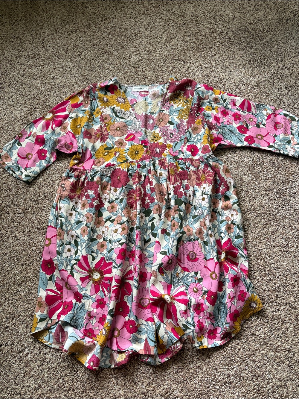 NATURAL LIFE Pink Multi Floral V-Neck Long Sleeve Dress